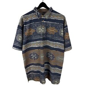 Vintage 90s Bugle Boy Aztec Abstract Art Style Printed Polo Shit Size L